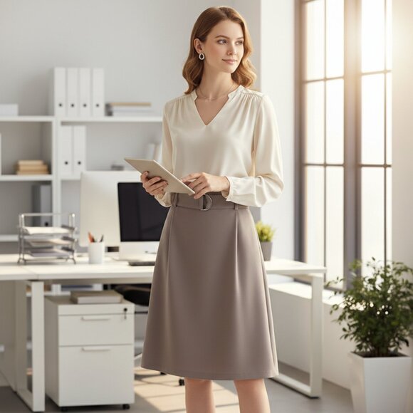 Simons Dresses & Skirts - Contemporaine Pleated Midi Skirt with Belt